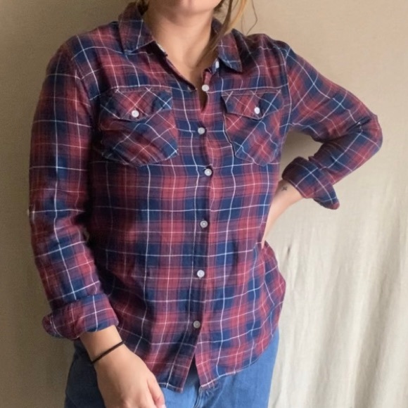 Maroon and Navy plaid button down - Picture 5 of 6